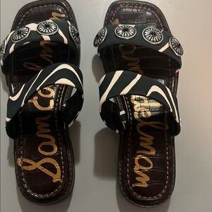 Sam Edelman Black and Cream Striped Sandals